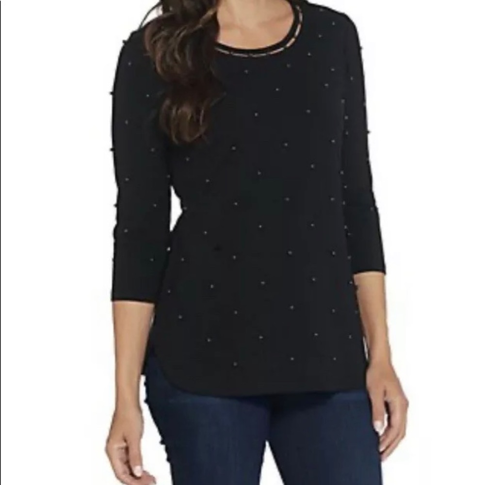 Faux pearl embellished knit top NWOT
